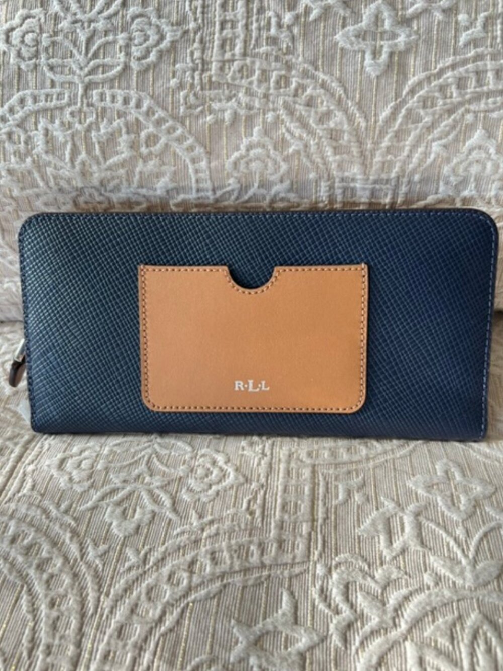 lauren ralph lauren wallet women's bifold blue & tan